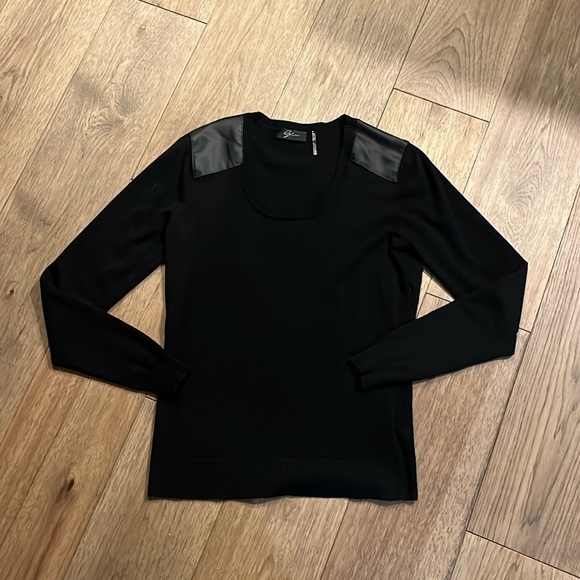 LYN | faux leather shoulder trim sweater, size small - Picture 1 of 3